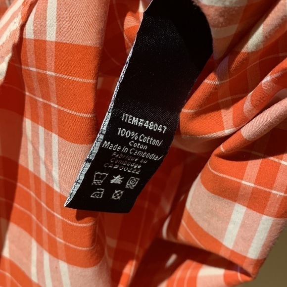 𝅺LOGAN Hill 2XL 18 1/2 shirt plaid orange white short sleeves 100% cotton - Picture 10 of 11